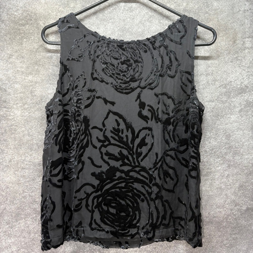 Blunauta Whimsigoth Black Silk Blend Velvet Burnout Floral Rose Tank Top Size 42